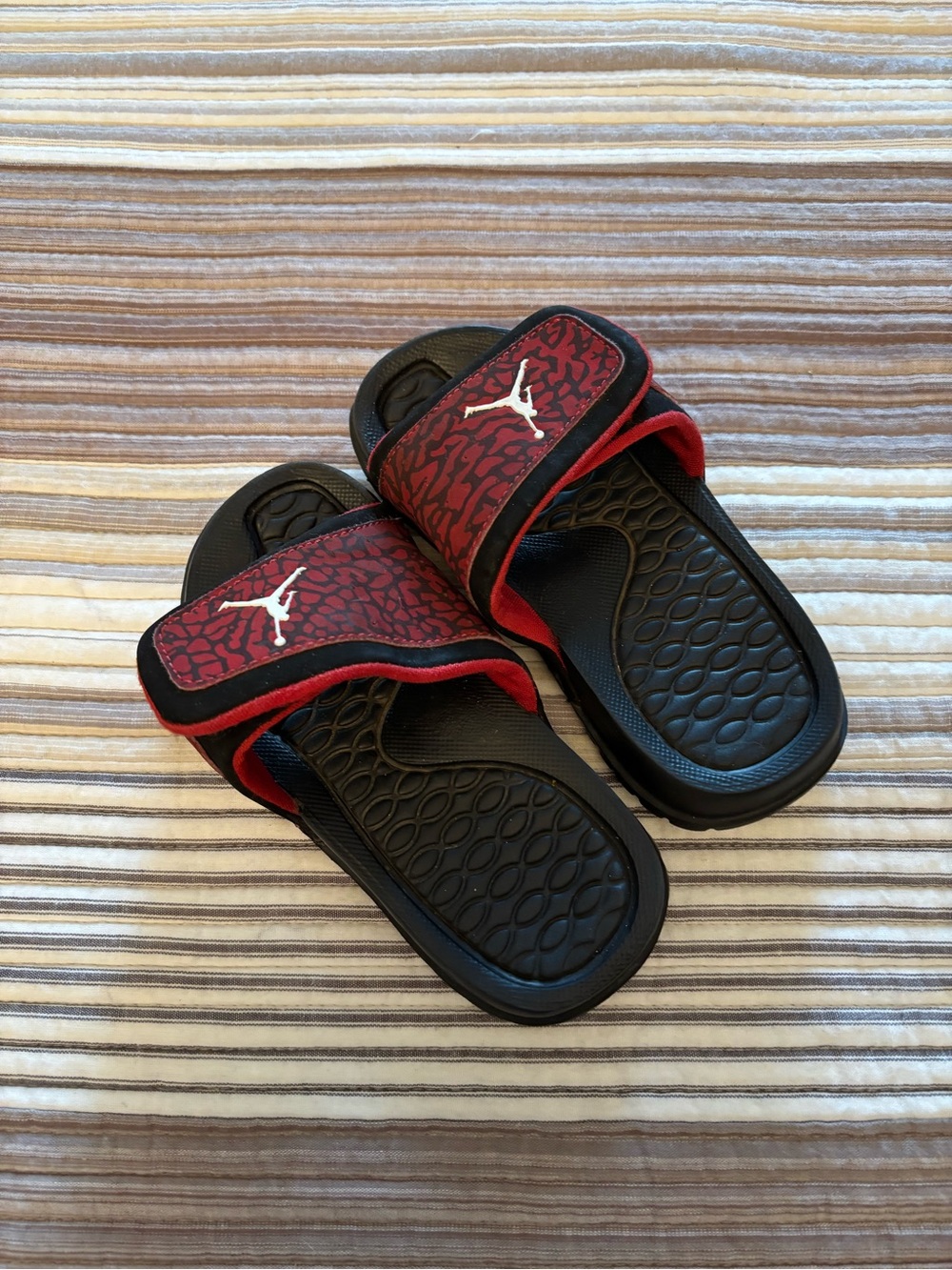 Jordan Black and Red Adjustable Slide Sandals